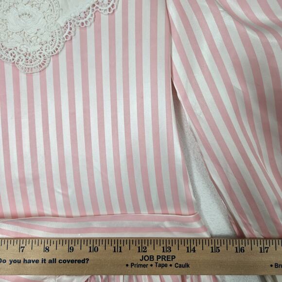 VTG Bonnie Jean Satin Dress Sz 8 Pink White Striped Long Sleeve Collar Lace - Picture 11 of 14